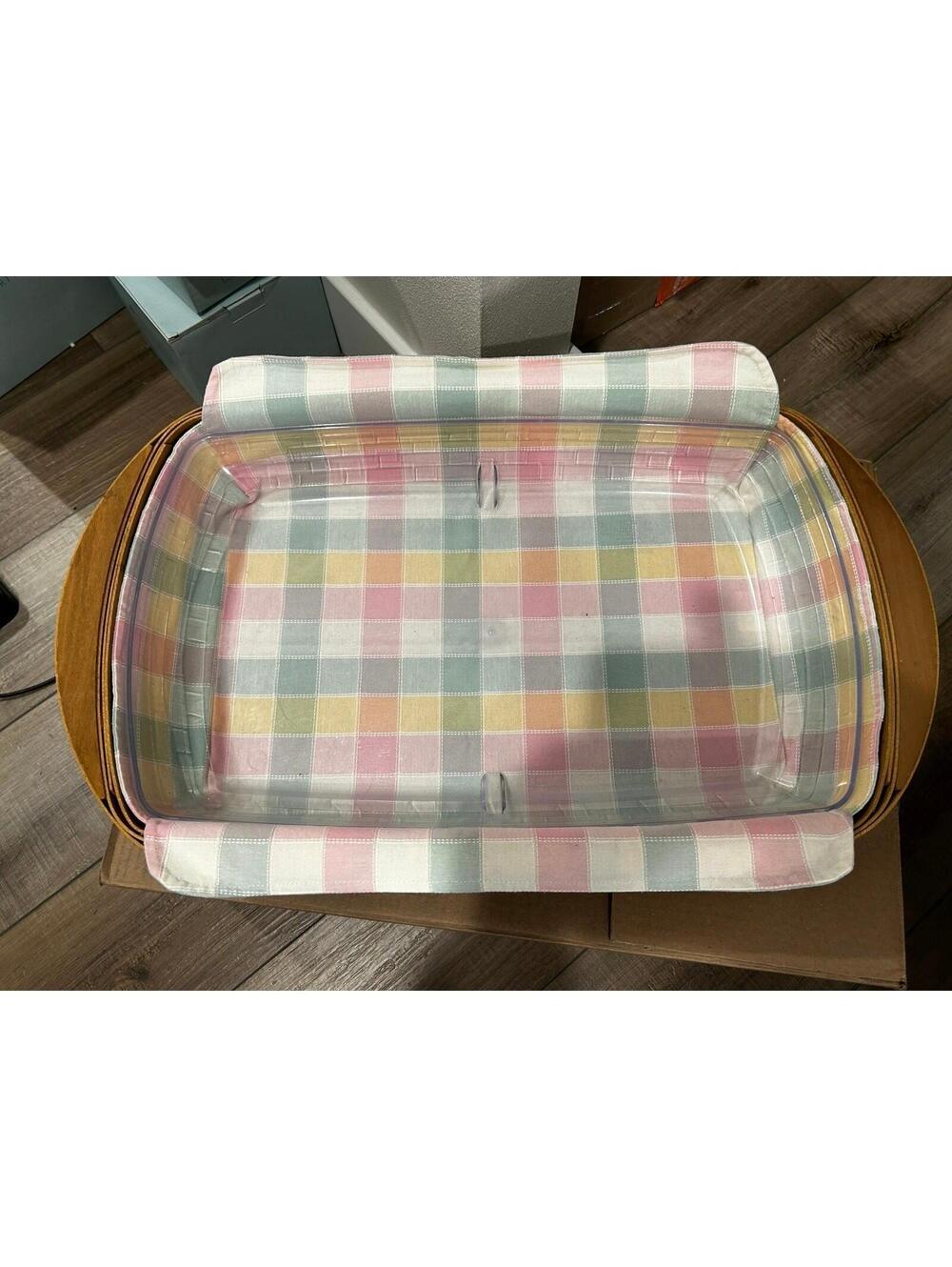 Longaberger Hostess Serve It Up Basket with Protector & Pastel Plaid liner